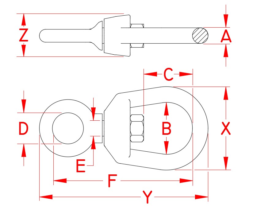 Stainless Steel Fed. Spec. Chain Swivel, Fed. Spec.: RR-C-271F Type VII, Class 1, S0128-FX05, S0128-FX07, S0128-FX08, S0128-FX10, S0128-FX13, S0128-FX16, Line Drawing
